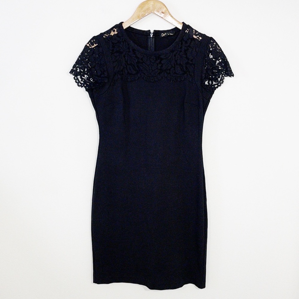 DALIA Little Black Dress With Lace Top & Sleeves Size 6